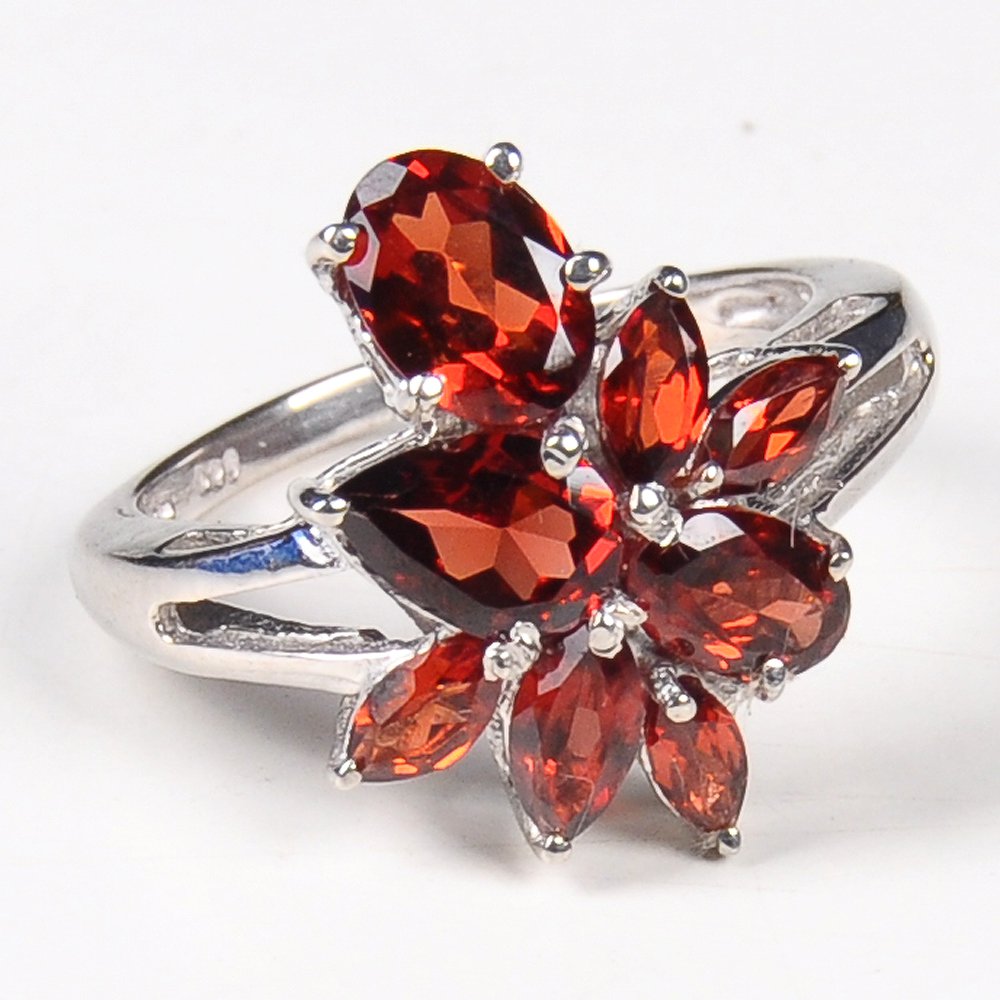 92.5 Sterling Silver Stylish Handmade Designer Chunky Handcrafted Ring With Studded Garnet