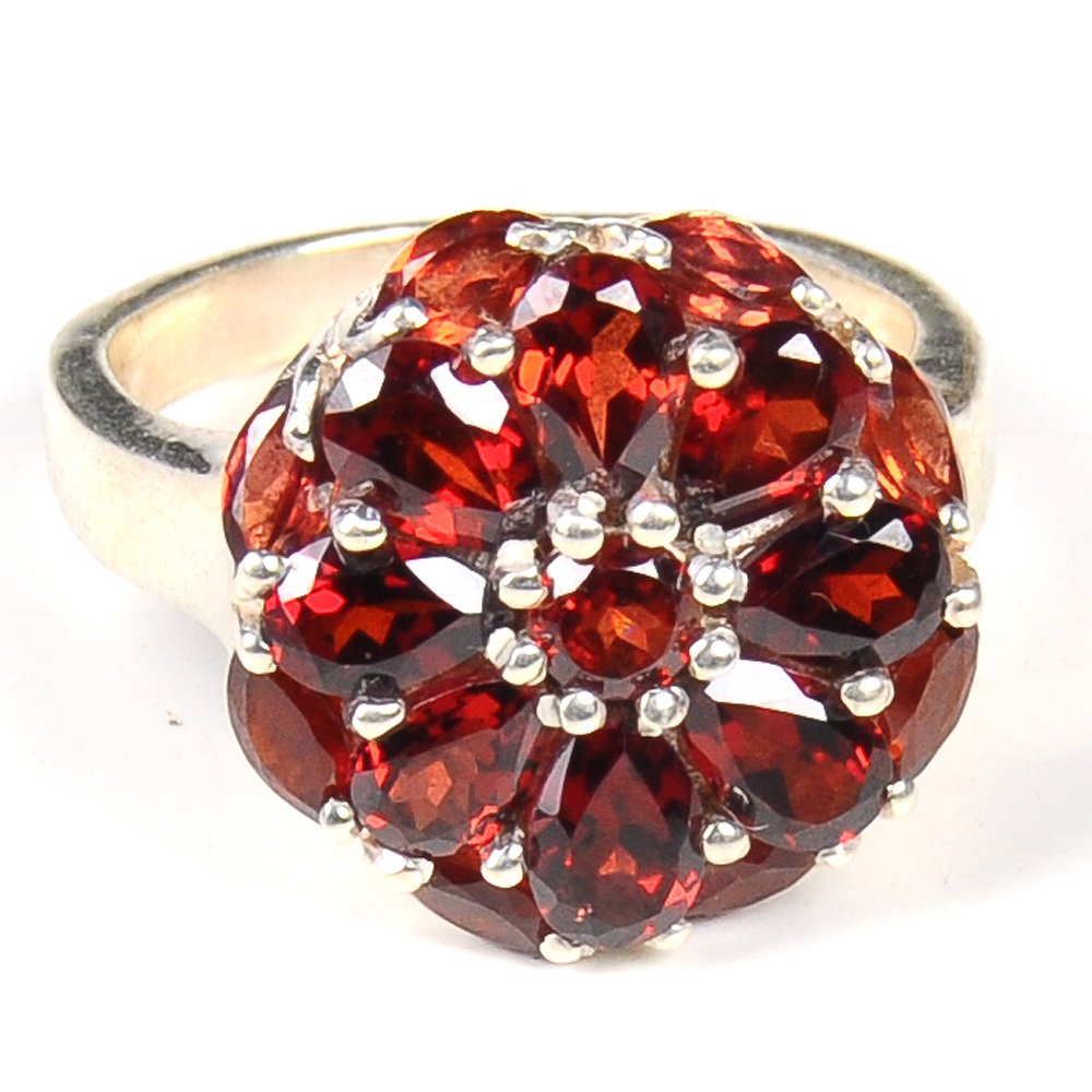 92.5 Sterling Silver Stylish Handmade Designer Chunky Handcrafted Ring With Studded Garnet