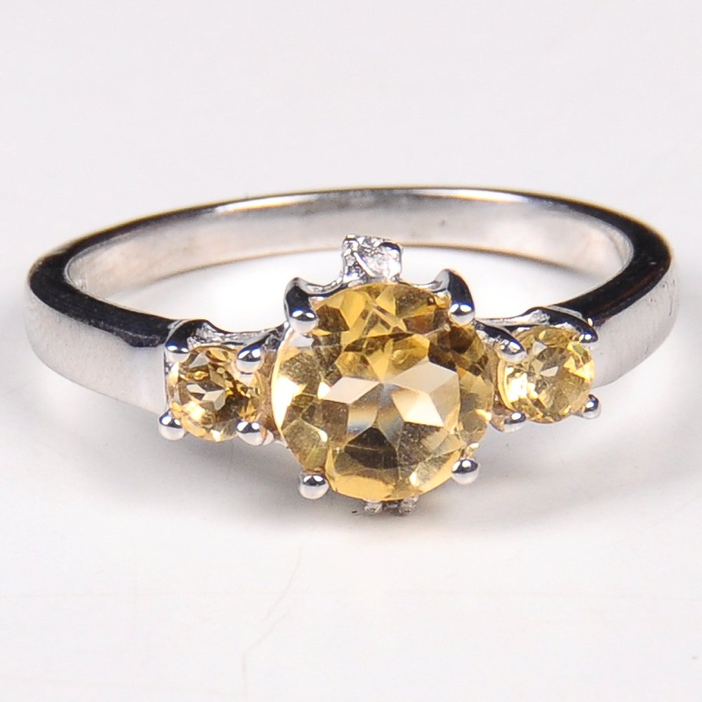 92.5 Sterling Silver Stylish Handmade Designer Chunky Handcrafted Ring With Studded Citrine