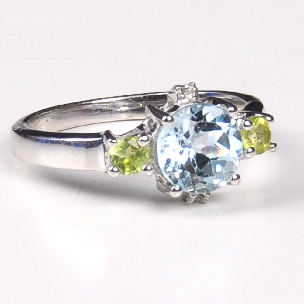 92.5 Sterling Silver Stylish Handmade Designer Ring With Studded Blue Topaz,Tourmaline