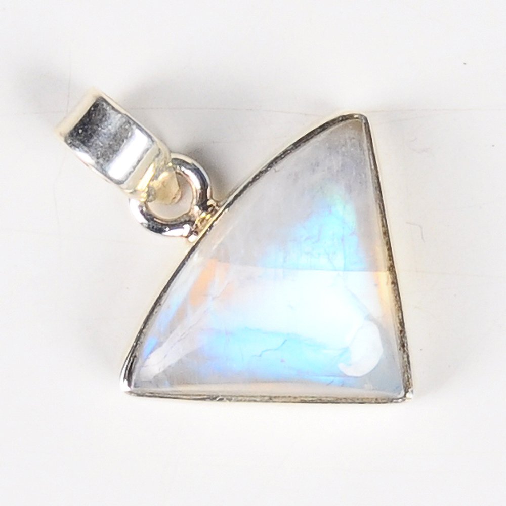 92.5 Sterling Silver Stylish Handmade Designer Chunky Handicrafted Pandent With White Rainbow Stone
