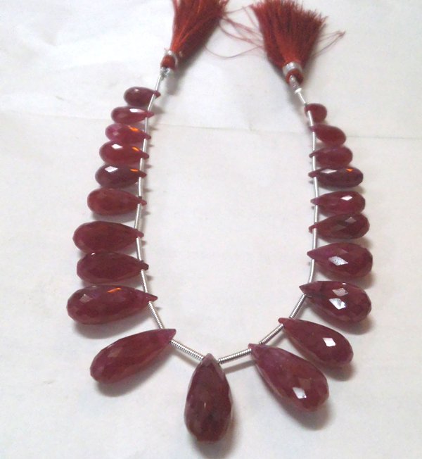 Top Quality Ruby Faceted Teardrops Beads Handmade Beads 6x12 mm to 8x19 mm-21 Piece-10 Inch Strand