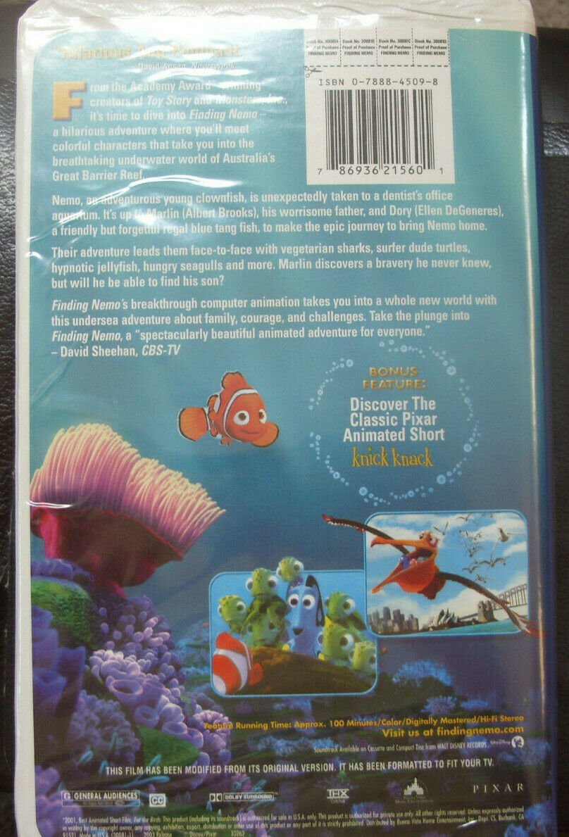 DISNEY Pixar Finding Nemo VHS VIDEO Tape LOW SHIPPING