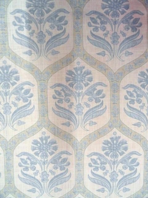 THIBAUT UPHOLSTERY FABRIC Caton Cotton Print Blue Floral Traditional Trellis
