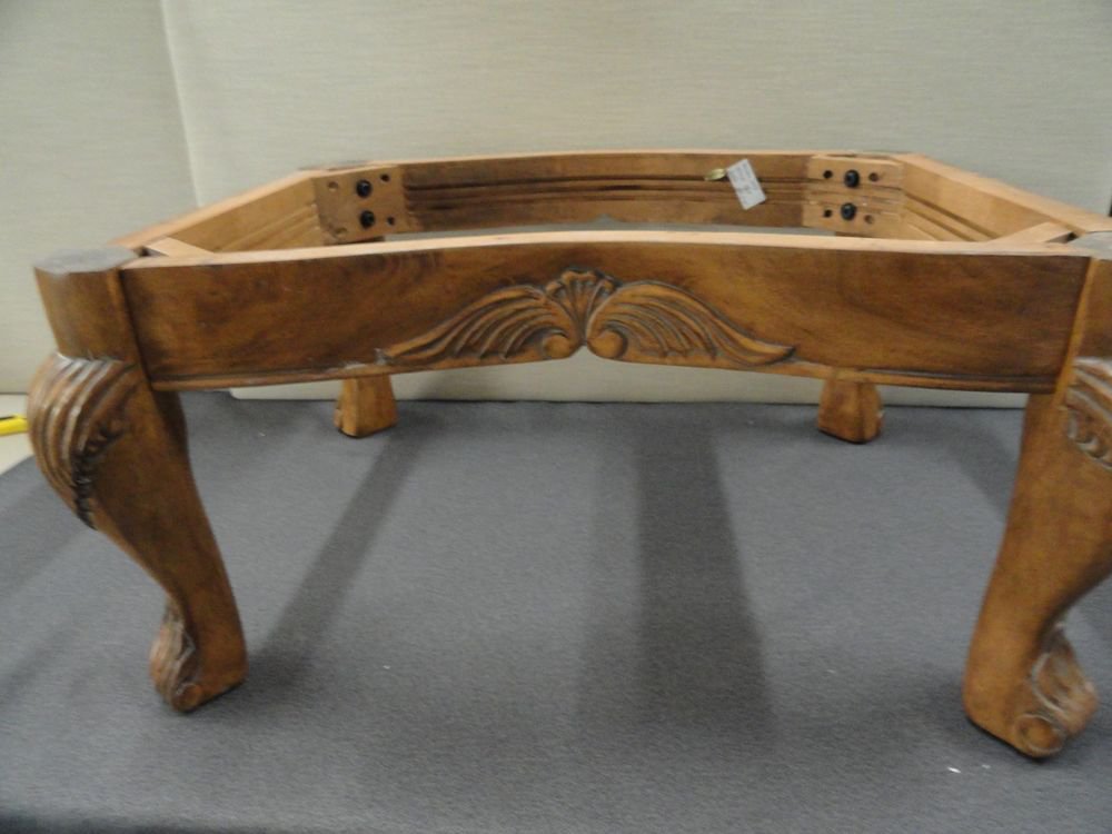 DIY Ottoman Frame KIT Curved Carved Solid Wood 30"x24"x13.75" Aged Oak Finish