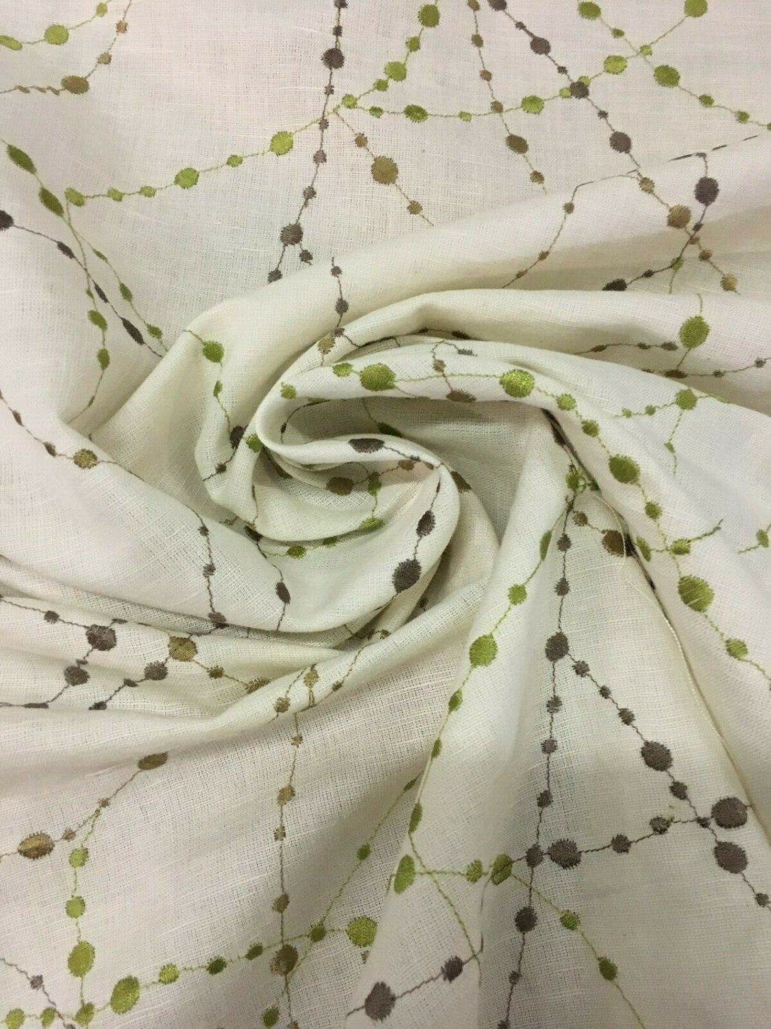 8 yds Embroidered Contemporary Lime Green Swirl Multi-Purpose Fabric CF