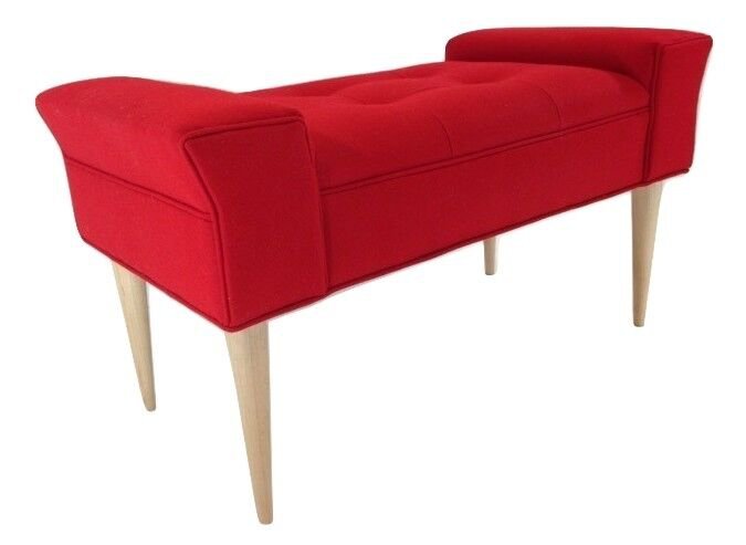 Custom Mid-Century Modern Bench w/ Maharam Kvadrat Divina Fire Red Wool Felt