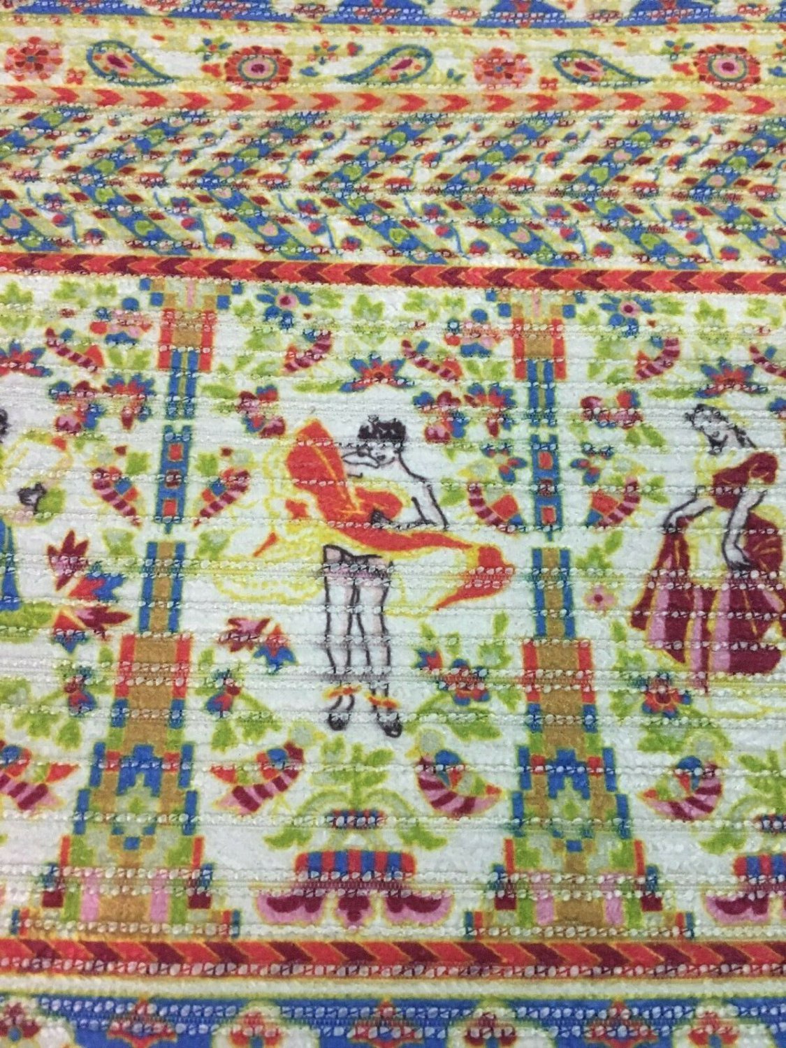 4.5 yds Unique Printed Stripe with Dancing Women Motif Upholstery Fabric BI