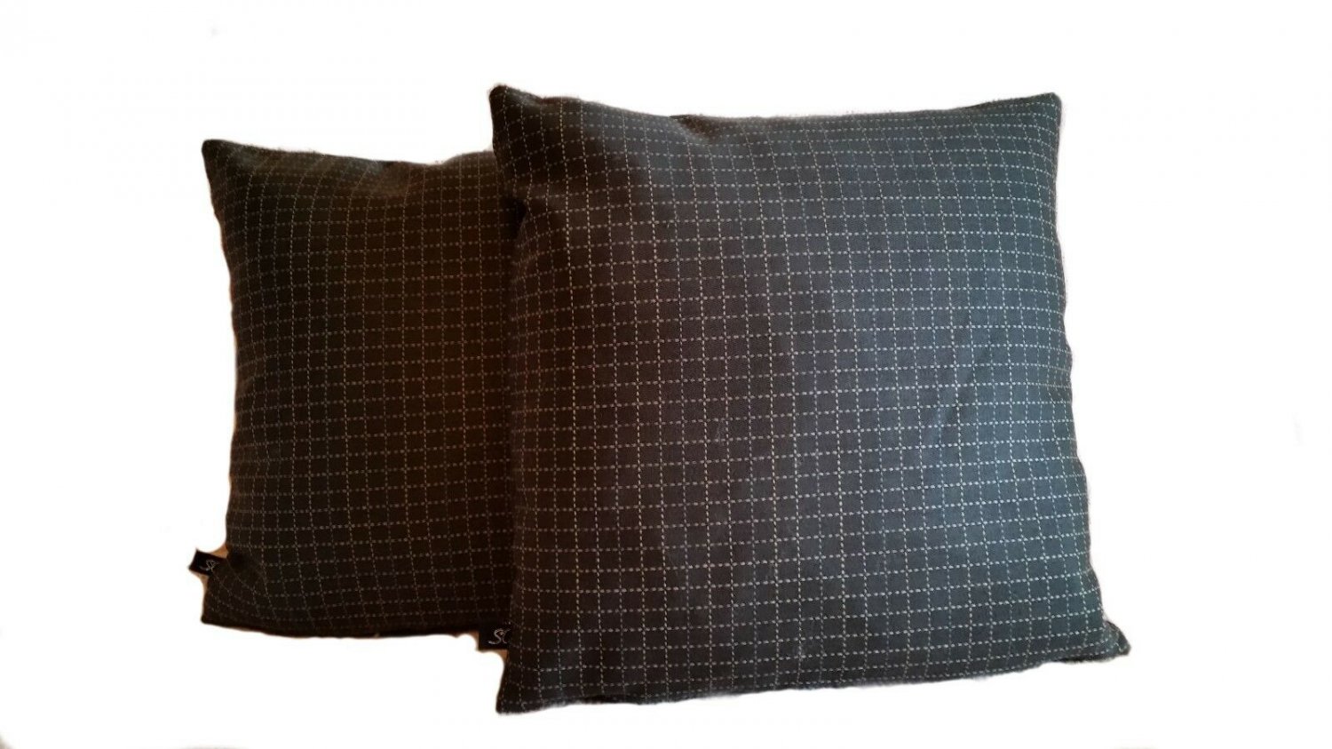 2 Pillow Covers Mid Century Modern Geometric Gray Check - B3