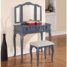 Poundex F4091 Blue Grey Vanity Set with Stool