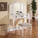 Poundex F4094 White Vanity Set with Stool