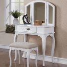 Poundex F4069 White Vanity Set with Stool