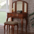 Poundex F4068 Walnut Vanity Set with Stool
