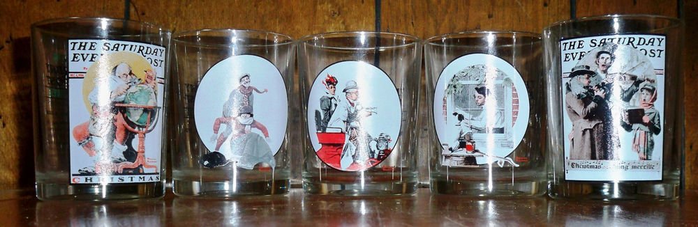 Set of 5 Norman Rockwell "Saturday Evening Post" Juice Glasses