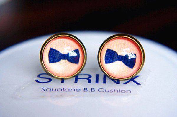 10mm Bow Earrings Glass Cabochon Earrings Blue Bow Tie Studs Earrings Glass Dome