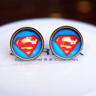 12mm Superman Earrings Glass Dome Earrings Dark Blue Super Hero Studs Earrings