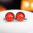 10mm Polka Dot Stud Earrings Handmade Glass Dome Earring Red Stud Earrings