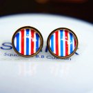 10mm Navy Striped Stud Earrings Glass Dome Earrings Nautical Stripes Earrings Glass Cabochon Earring