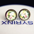 10mm Flowers Earrings Glass Cabochon Vintage Floral Stud Spring Earrings