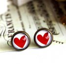 10mm Heart Stud Earrings Red Heart Earrings Glass Dome Stud Earring Valentine's gift