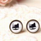 10mm Black Cat Earrings Glass Dome Earring Black Cat Stud Post Earrings