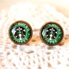 10mm Starbucks Earrings Glass Dome Earrings StarBucks Coffee Studs Earrings Glass Cabochon Earring