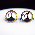 Black Cat Earrings Glass Dome Earring Black Cat Stud Earrings,Black Cat Post Earrings