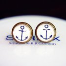 10mm Anchor Earrings Nautical Anchor Stud Earrings Glass Dome Earring,Sailor Post Earrings