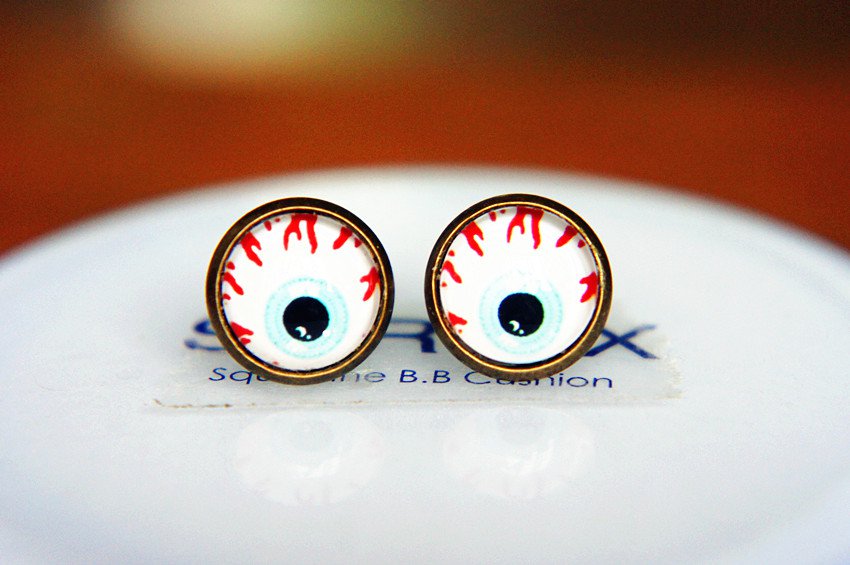 10mm Eye Earrings Glass Cabochon Earring Eyeball Stud Earrings Eye Post Studs