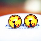 Cat Earrings Glass Dome Earring Black Cat Stud Earrings,Black Cat Post Earrings