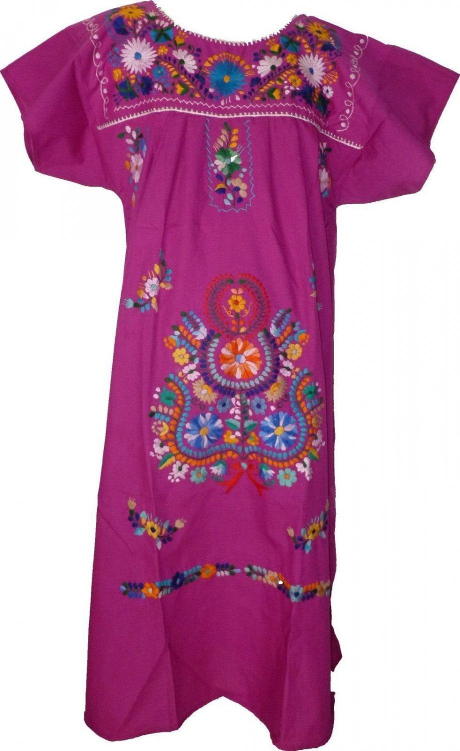 Purple Embroidered Mexican Dress Vintage Tunic Peasant MEDIUM