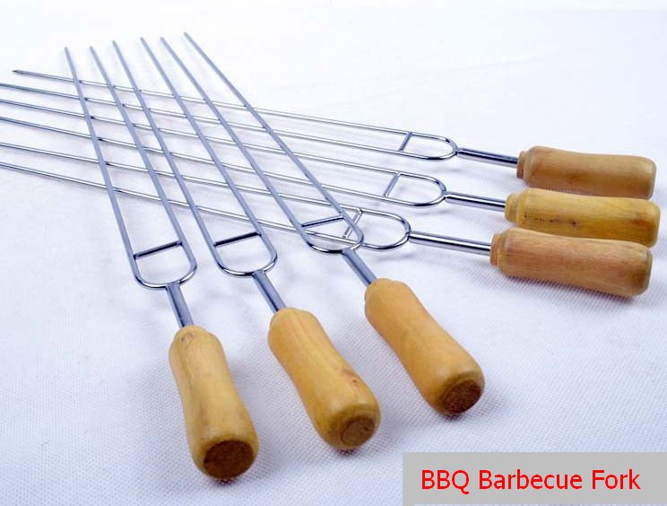 6pc&acirc;��s Row U BBQ Roast Barbecue Needle Skewers Wooden Handle Stainless Steel Fork