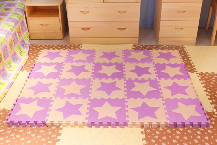 EVA Foam Beige&Purple Stars Rug Kid Puzzle Play Mat Baby Crawling Mats 30X30X1cm