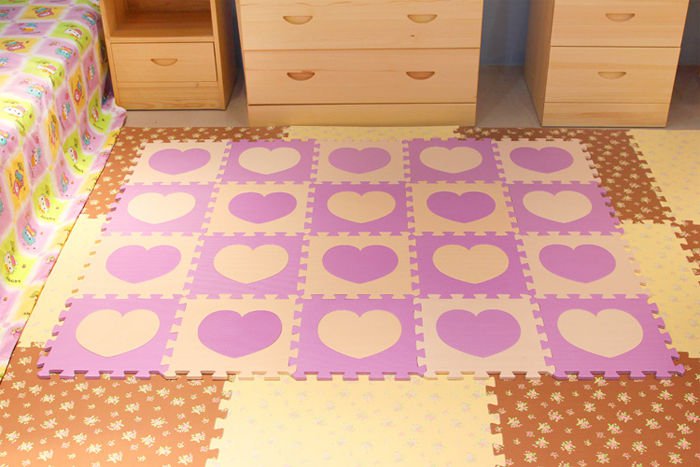 EVA Foam Beige&Purple Love Rug Kid Puzzle Play Mat Baby Crawling Mats 30X30X1cm