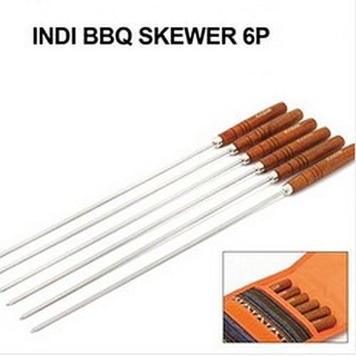 New 6 PCS Skewers BBQ Roast Barbecue Needle Skewer Wooden Handle Stainless Steel