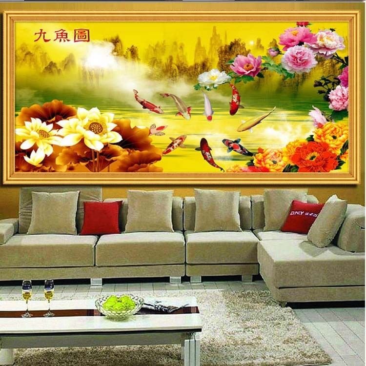 3Size Fengshui 9Fishes 5D Embroidered Diamond Crystal Round Diamond DIY Painting