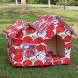 New Foldable Unique Pet Kennel Cabin Top Double Roof Dog House Warm Mat Cat Nest