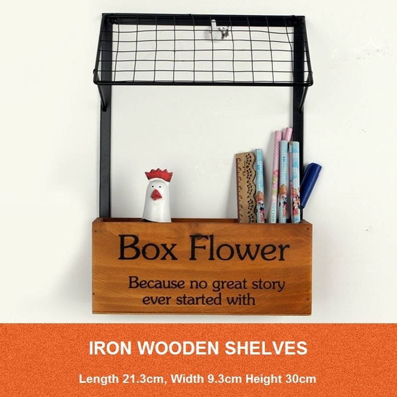 Wooden Box Flower Plants Wrought Iron Wall Hanging Letters Storage Boxes Shelf