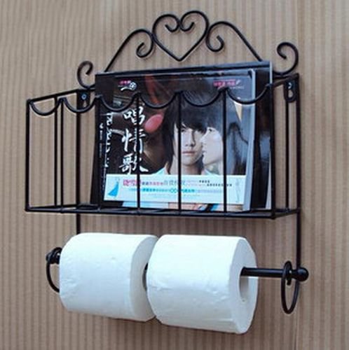 Black Classical Toilet Paper Roll Holder Creative Bathroom Wall Mount Magazines Rack