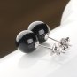 Women Black Hypoallergenic Sterling Silver Natural Agate Onyx Ball Earrings