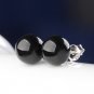 Women Black Hypoallergenic Sterling Silver Natural Agate Onyx Ball Earrings