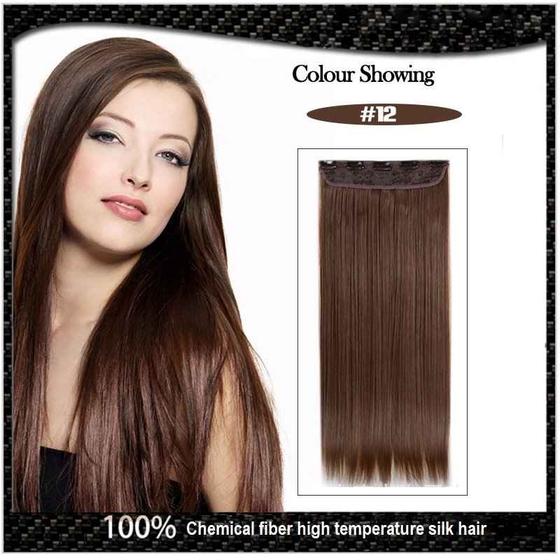 COLOR #12 Five Card Clip-on Hairpiece 120g High Temperature Wire Synthetic Straight Hair Extension