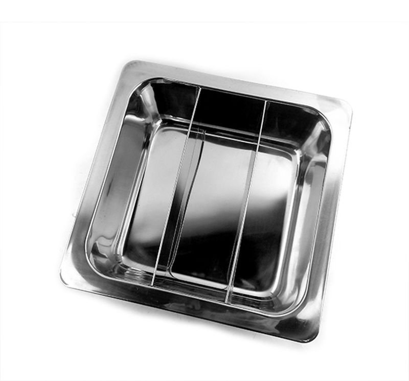 33CM 3 Cell Stainless Steel Thick Square Fondue Pots Divided Duck Hot Pan Grid Soup Pot
