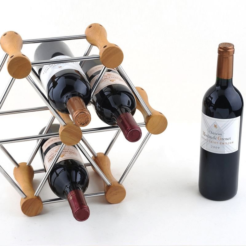 Luxury Wood and Steel Six Mounted Cooler Wine Rack Bottle Holder