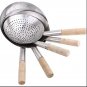SIZE 28CM Stainless Steel Deep Basket Food Strainer Colander with Wooden Handle