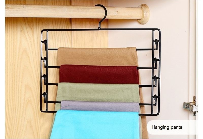 COLOR BLACK Metal 4-Tier Swing-Arm Pants Hangers Towel Holder Removable Rack
