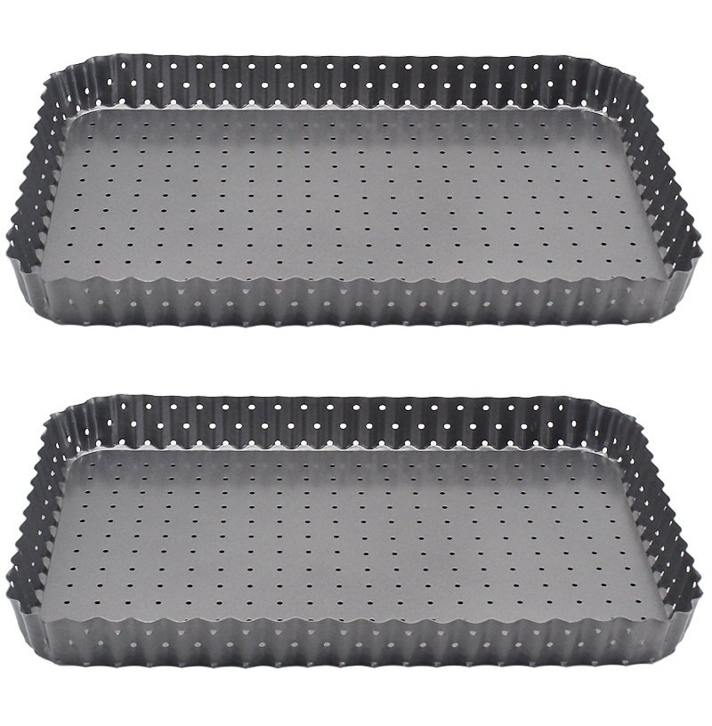 2PCS/SET Carbon Steel Round Hole Bake Square Tart Pie Pizza Rectangular Pan