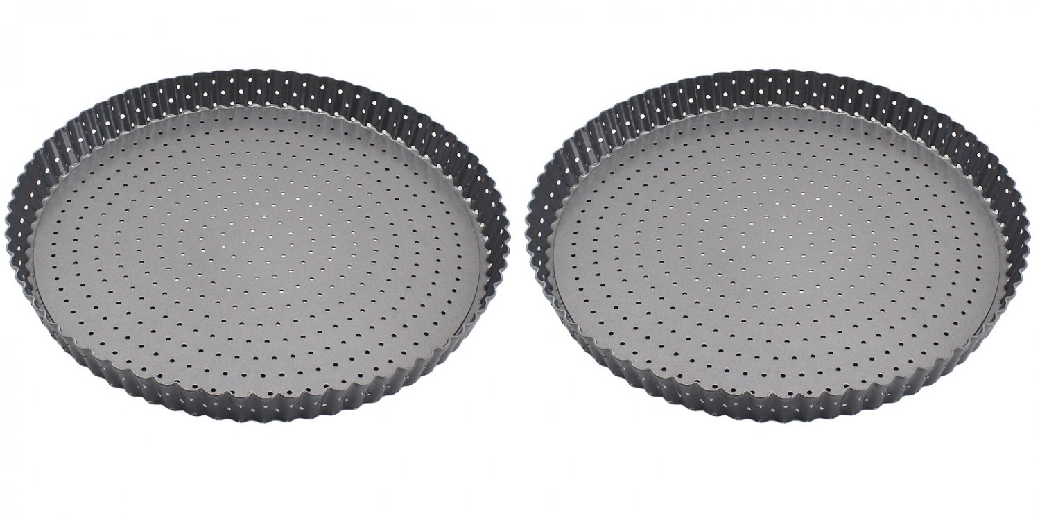 2PCS/SET Carbon Steel Round Hole Bake Rounded Tart Pie Pizza Circular Pan
