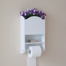 Wooden Bathroom Toilet Paper Towel Holder Mobile Phone Shelf Magazines Wall Rack