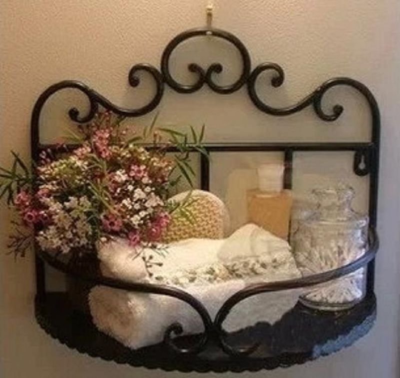 Black Wrought Iron Bathroom Toilets Shelf Decoration Flowers Soup Rack Wall-Mounted